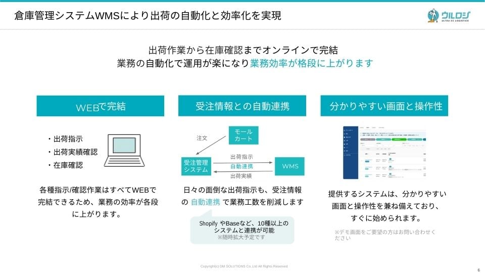 ウルロジでは倉庫管理システム（WMS）を導入し在庫管理を効率化している