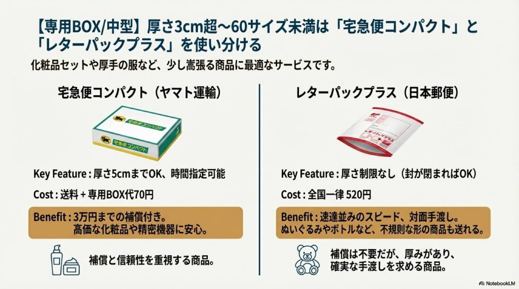 3cm以上の発送手段である二種類