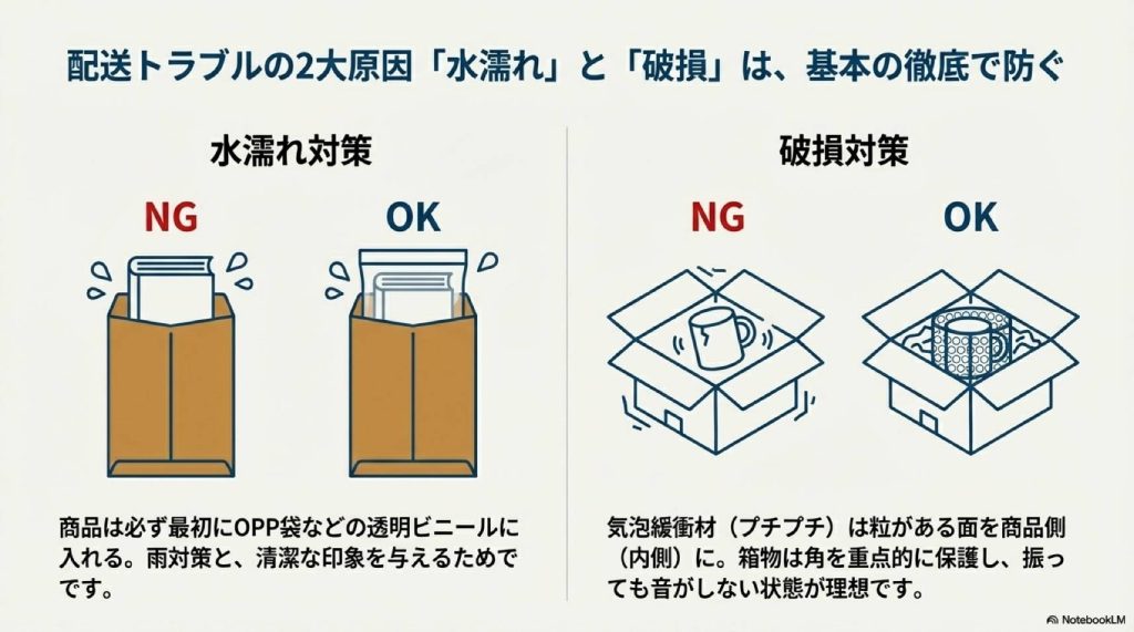 水漏れと破損を防ぐ梱包方法